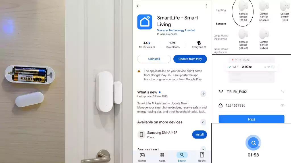 نصب سنسور در و پنجره وای فای تویا 